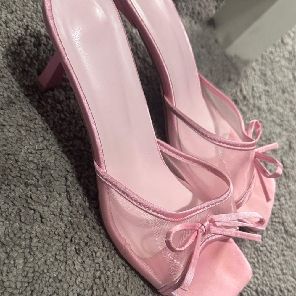 SHEIN Pink Mesh Heels with Bow Accent